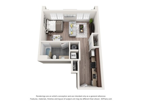 Floor plan for studio, 1 bath, 484 sqft